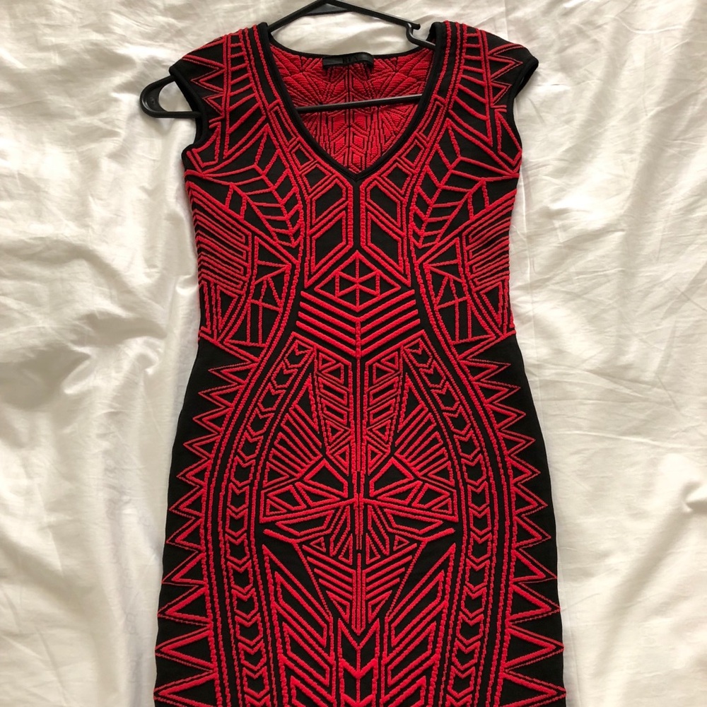 RVN Black and Red Geometric Mini/Body-con Dress